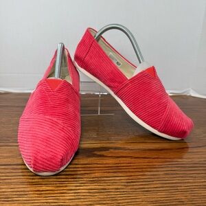 Toms Coral Pink/Red Corduroy Alpargata Slip On Flat Shoes Women’s Sz 9.5 Spring